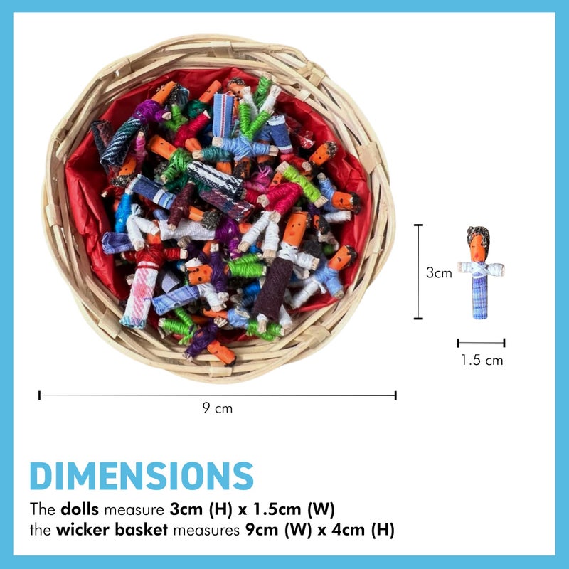 Thorness Basket of 72 Guatemalan Handmade Mini Worry Dolls for Girls and Boys - Anxiety Dolls - Image 4