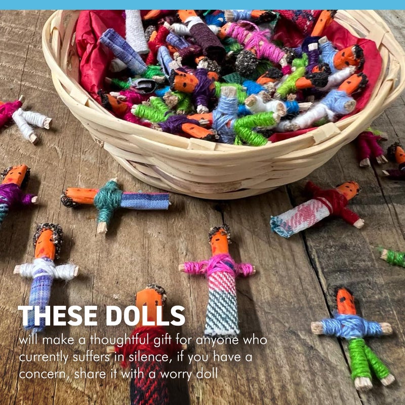 Thorness Basket of 72 Guatemalan Handmade Mini Worry Dolls for Girls and Boys - Anxiety Dolls - Image 3