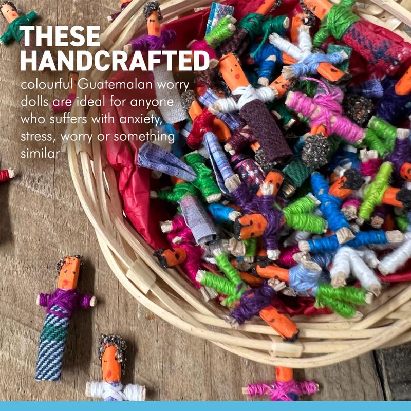 Thorness Basket of 72 Guatemalan Handmade Mini Worry Dolls for Girls and Boys - Anxiety Dolls - Image 2