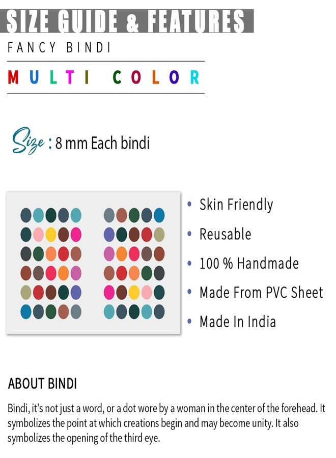 Kotart - Medium Size Multicolor Classic Plain Bindi for Women - Round Bindi for Girls Ladies Forehead (Set of 6) - Image 1