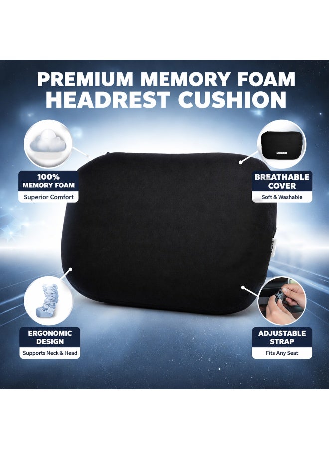 SPIDER 2PCS Car Headrest Memory Foam Neck Pillow, Ergonomic Cervical Support Cushion, Adjustable Strap, Breathable & Washable Cover, Universal Fit for All Car Seats – Black - Image 4