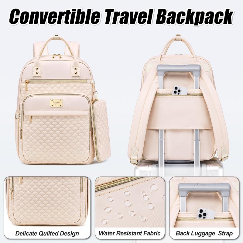 Tealari Laptop Backpack for Women,15.6 Inch Laptop Backpack for Work,Water Resistant Travel Backpack,College Bookbag with Wallet (Beige) - Image 5
