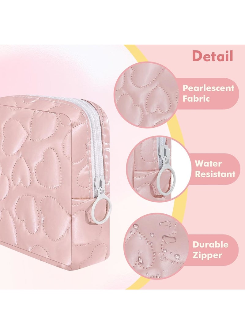 Zikra Sanitary Napkin Storage Bag, 2 PCS Soft PU Leather Heart Period Bag with Zipper, Menstrual Cup Pouch, Tampon Bags, Portable Reusable Period Kit Bag for Girls Women, Cosmetic Bag, Pink/Black - Image 5