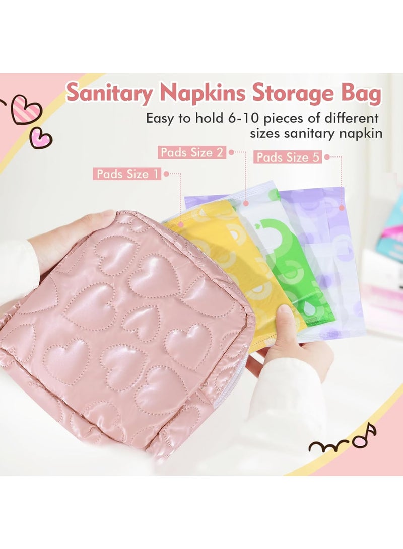 Zikra Sanitary Napkin Storage Bag, 2 PCS Soft PU Leather Heart Period Bag with Zipper, Menstrual Cup Pouch, Tampon Bags, Portable Reusable Period Kit Bag for Girls Women, Cosmetic Bag, Pink/Black - Image 4