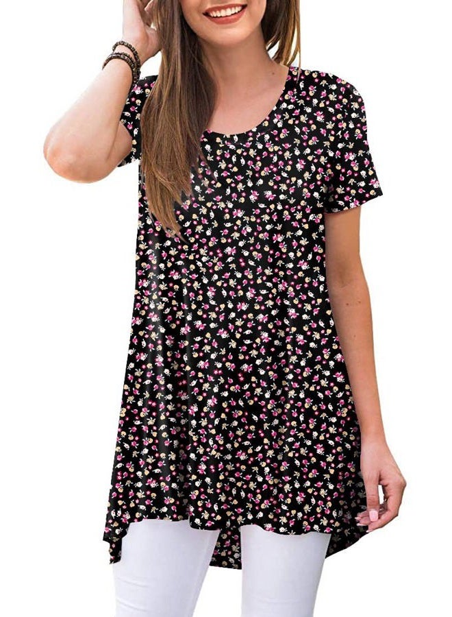POPYOUNG Women's Summer Short Sleeve T-Shirt Casual Crewneck Tunic Tops for Leggings Loose Blouse, Mixed Light Floral, XXL - Image 1
