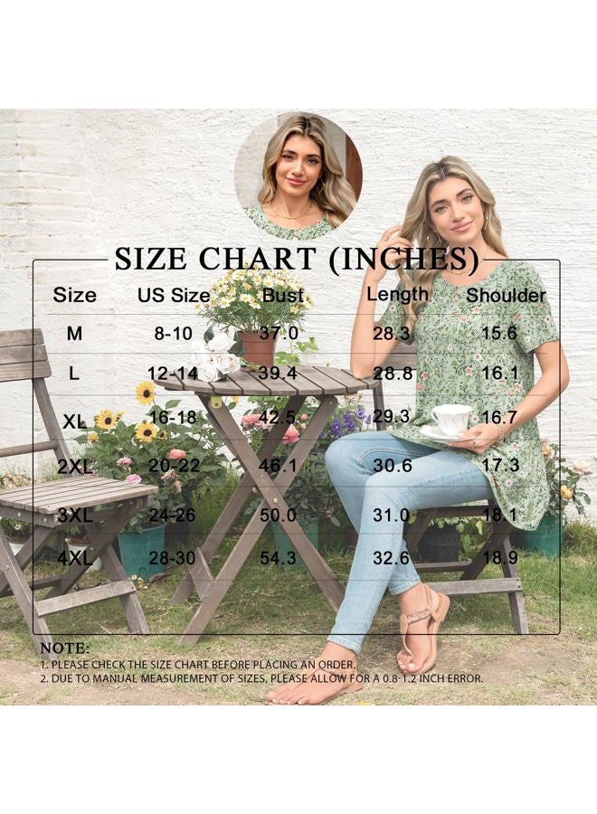 POPYOUNG Women's Summer Short Sleeve T-Shirt Casual Crewneck Tunic Tops for Leggings Loose Blouse, Mixed Light Floral, XXL - Image 5