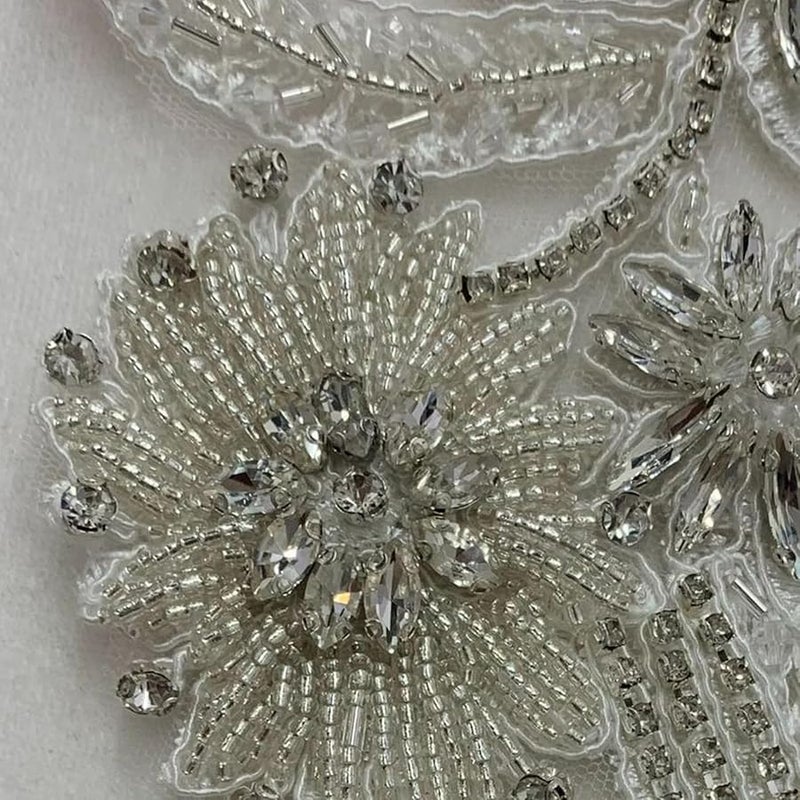 خرز أزرق زهور تطريز تطبيقات خياطة على رقع لتزيين أزياء الحرف اليدوية - Image 4