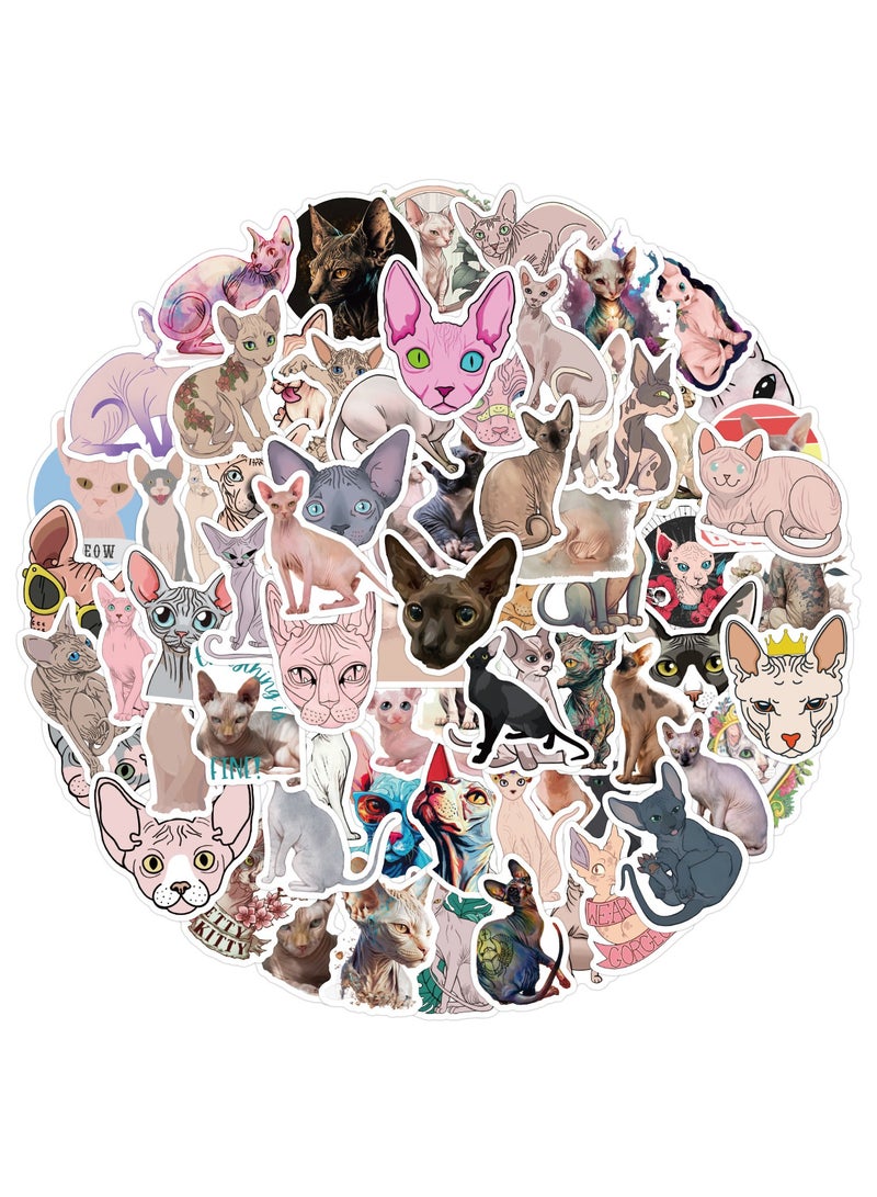 Cute Sphynx Cat Stickers 110Pcs Vinyl Waterproof Hairless Kitty Animal Stickers for Laptops Water Bottles Scrapbook - Image 1