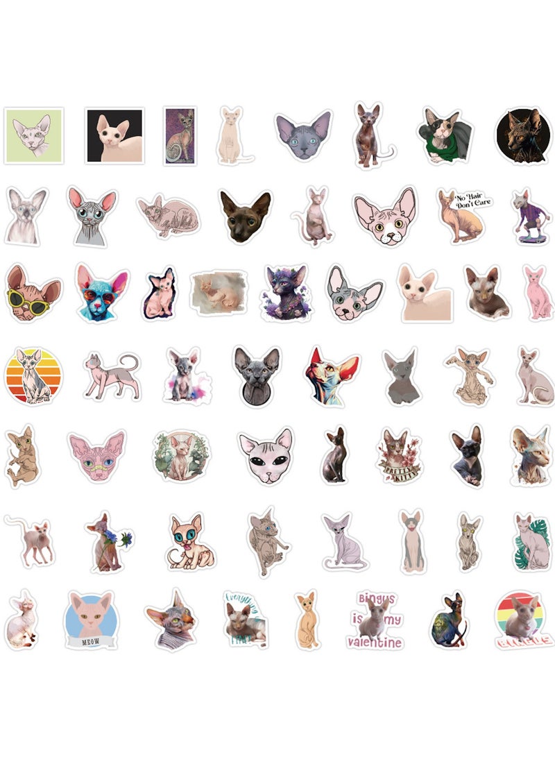 Cute Sphynx Cat Stickers 110Pcs Vinyl Waterproof Hairless Kitty Animal Stickers for Laptops Water Bottles Scrapbook - Image 3