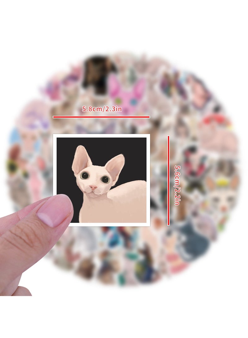 Cute Sphynx Cat Stickers 110Pcs Vinyl Waterproof Hairless Kitty Animal Stickers for Laptops Water Bottles Scrapbook - Image 5