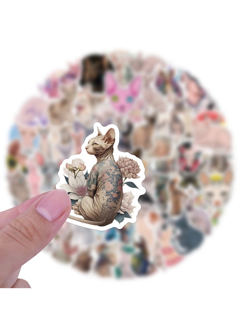 Cute Sphynx Cat Stickers 110Pcs Vinyl Waterproof Hairless Kitty Animal Stickers for Laptops Water Bottles Scrapbook - Image 4