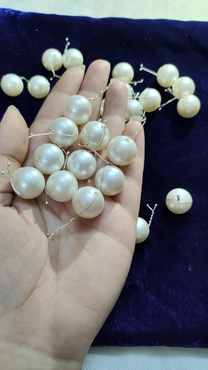 Manrav Big Pearl 10 Pack Wedding Hairstyle Design Tools Pearl Hair Stick Hair Pins Adjustable Hair Clip Hair Accessories For GirlsWhite - Image 1