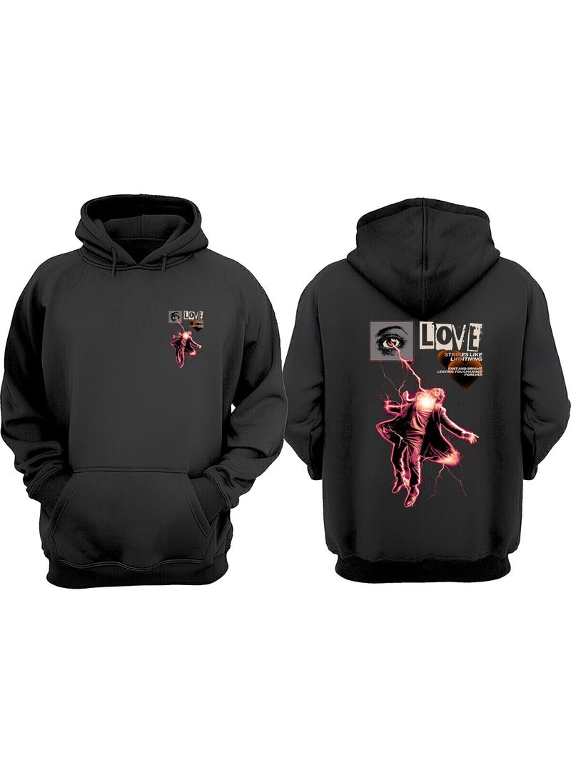 The Wert - Unisex Love Graphic Design Front Back Printed Regular Fit Black Sweatshirt - Image 1