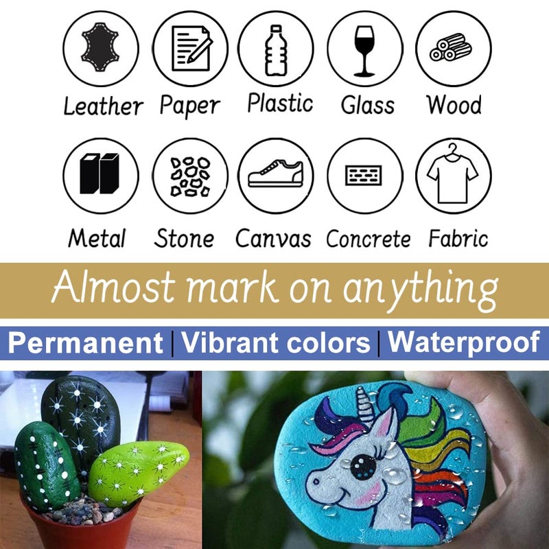 Overseas Paint Marker Pens - 24 Color Permanent Oil Based Markers, Medium Tip, Quick Dry and Waterproof Assorted Color Paint Pens for Metal, Wood, Plastic, Stone, Mugs, Canvas, Glass, Art Craft - Image 5
