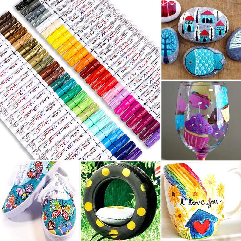 Overseas Paint Marker Pens - 24 Color Permanent Oil Based Markers, Medium Tip, Quick Dry and Waterproof Assorted Color Paint Pens for Metal, Wood, Plastic, Stone, Mugs, Canvas, Glass, Art Craft - Image 4