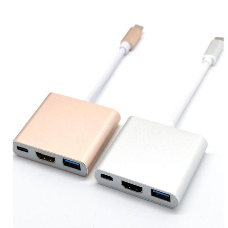 TYPE-C to HDMI three-in-one 4K adapter cable converter type-c to hdmi+USB HD cable docking station Silver - Image 4