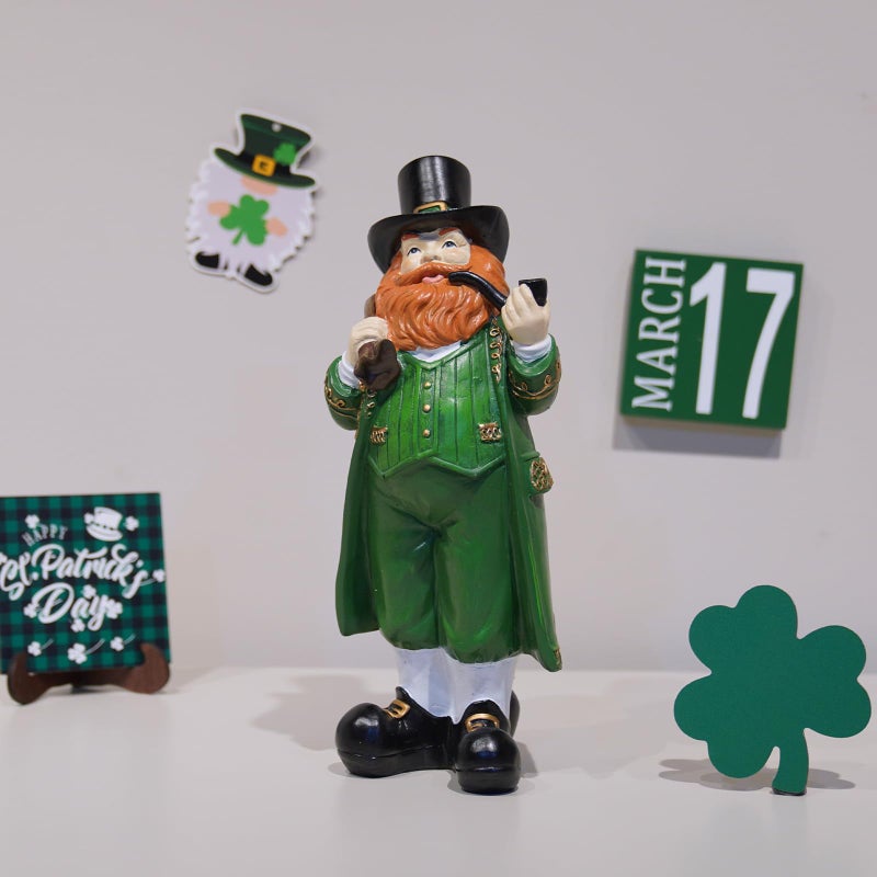 Cynkeyee St Patricks Day Figurines Statue - Desktop Figurines Saint Patricks Day Irish Lucky Leprechaun Shamrock Hat Table Decor Resin Tabletop Figurine Green Clover Holiday Decorations Indoor 3.5x3.7x4 inch - Image 2