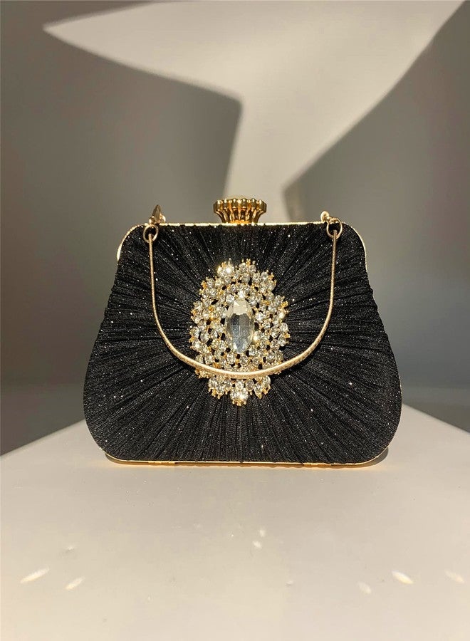 Buric Black Clutch Purses for Women Glitter Stylish Evening Bags Pleated Diamond Chic Party Purses - Image 3