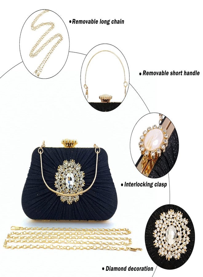 Buric Black Clutch Purses for Women Glitter Stylish Evening Bags Pleated Diamond Chic Party Purses - Image 5