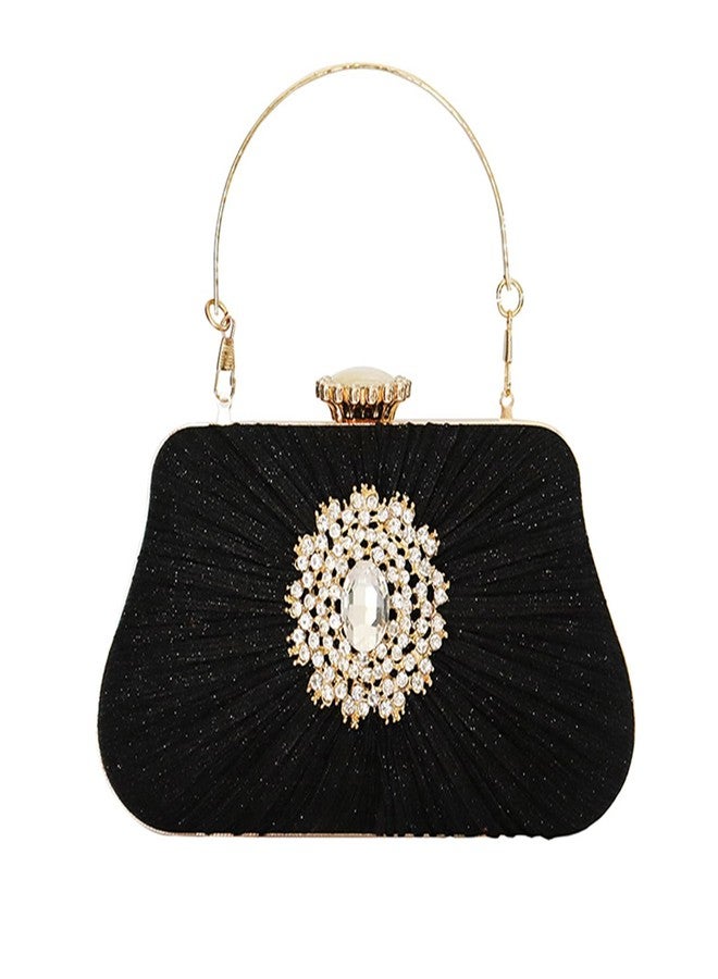 Buric Black Clutch Purses for Women Glitter Stylish Evening Bags Pleated Diamond Chic Party Purses - Image 1