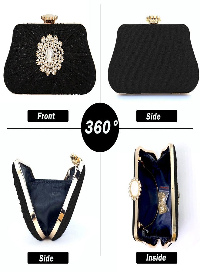 Buric Black Clutch Purses for Women Glitter Stylish Evening Bags Pleated Diamond Chic Party Purses - Image 4