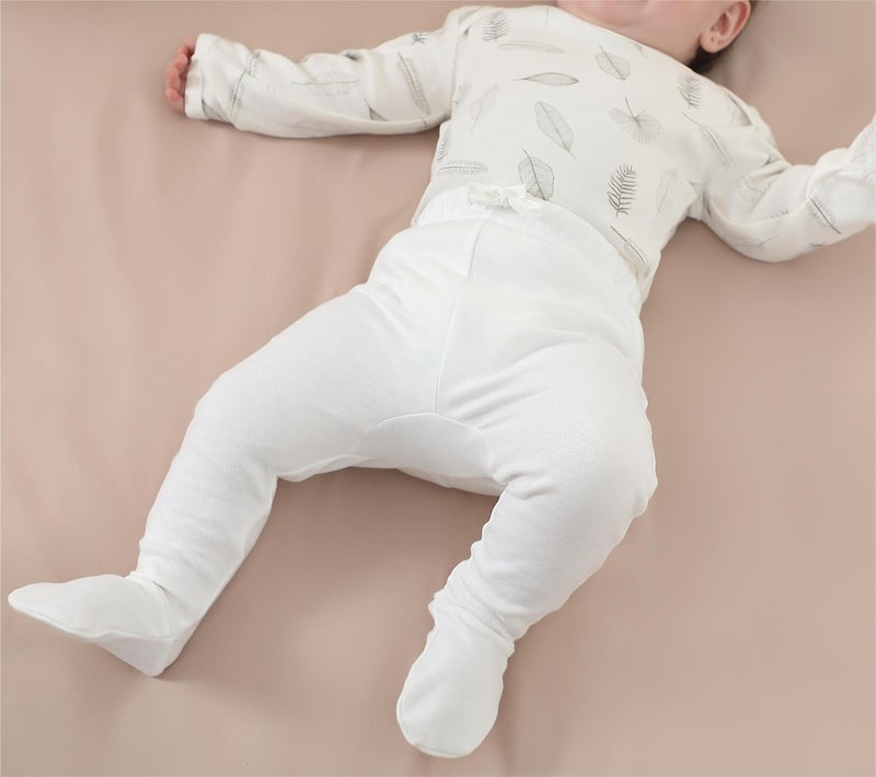 Owlivia 100% Organic Cotton Baby Boy Girl 2-Pack Footed Pants Wiggle Pants Jogging Pants(White & Grey Melange, 0-3 Months) - Image 3