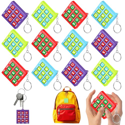 Zomiboo 16 Pcs Tic Tac Toe Game Party Favor Birthday Goodie Bag Easter Basket Stuffers Keychains for Kids 812 Classroom Prize Treasure Chest Carnival Prize Box Exchange Gift for Girl Boy 4 Color - Image 1