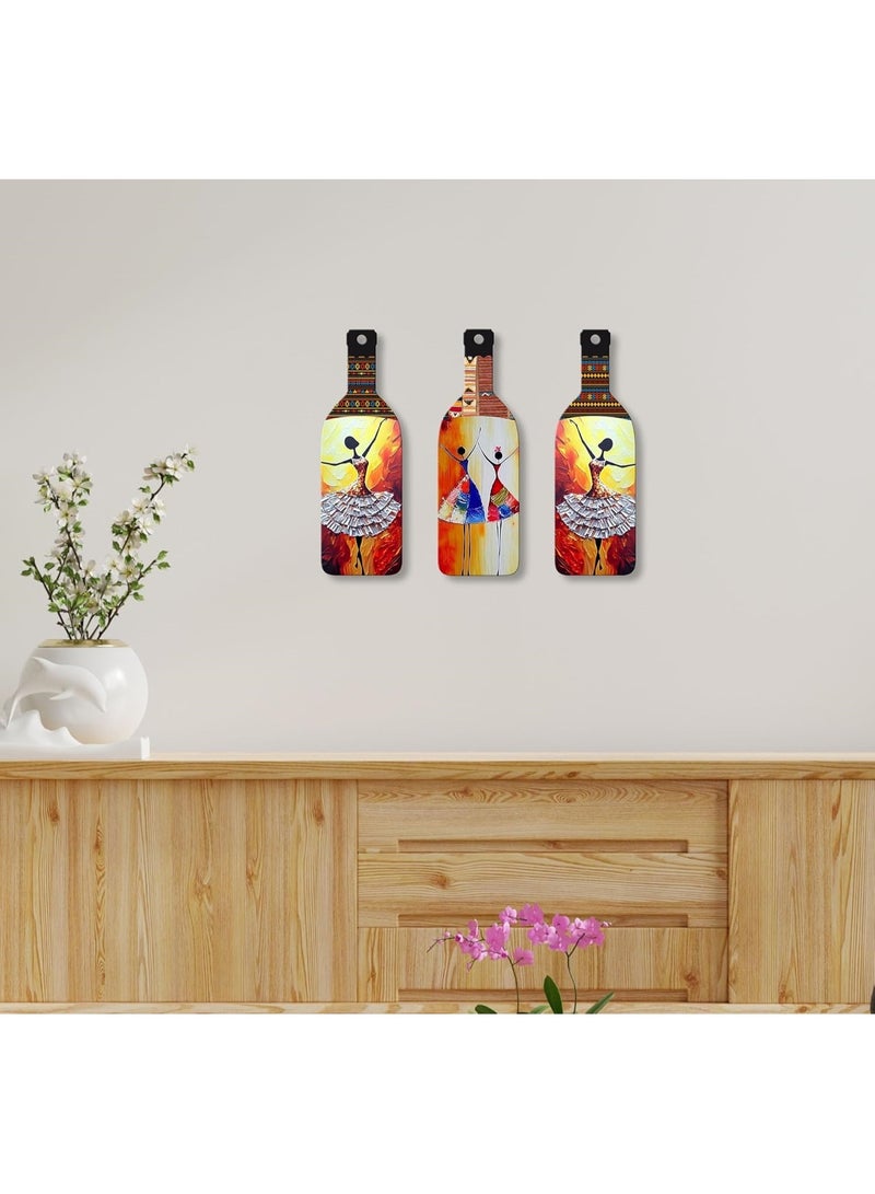 Artvibes Abstract Art Dancing Girl Decor Bottle shaped Wooden Wall Hanging | Modern Wall Art Paintings | Wall Illustrations | Wall Accents | Door Hanging Art Items | Gift Items (WH_9505N), Set of 3 - Image 4