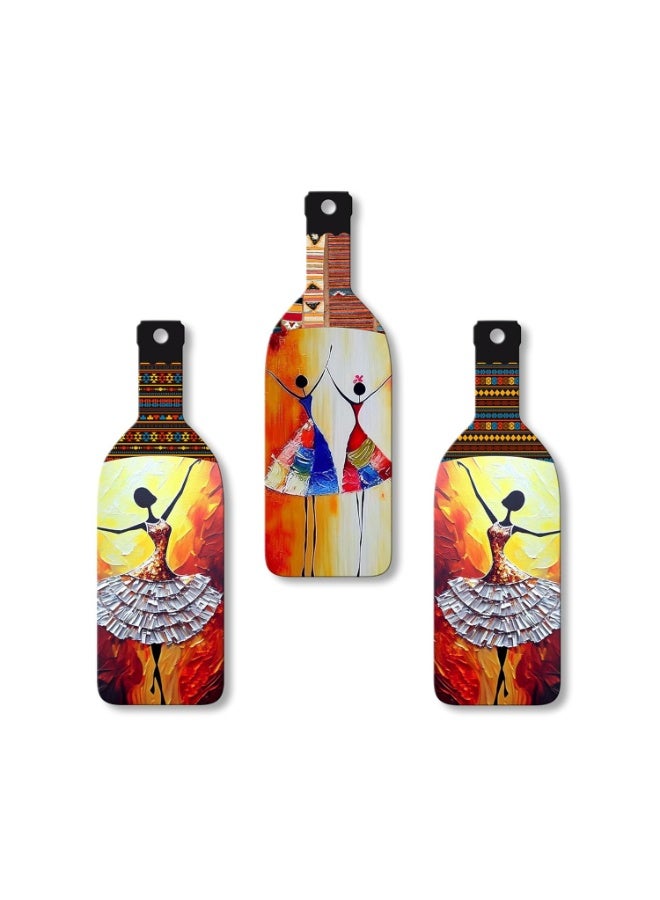 Artvibes Abstract Art Dancing Girl Decor Bottle shaped Wooden Wall Hanging | Modern Wall Art Paintings | Wall Illustrations | Wall Accents | Door Hanging Art Items | Gift Items (WH_9505N), Set of 3 - Image 1