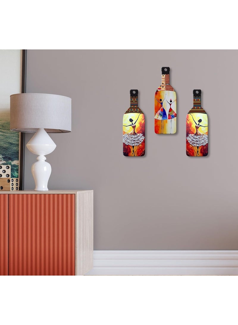 Artvibes Abstract Art Dancing Girl Decor Bottle shaped Wooden Wall Hanging | Modern Wall Art Paintings | Wall Illustrations | Wall Accents | Door Hanging Art Items | Gift Items (WH_9505N), Set of 3 - Image 2