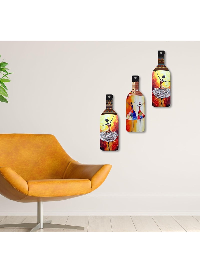 Artvibes Abstract Art Dancing Girl Decor Bottle shaped Wooden Wall Hanging | Modern Wall Art Paintings | Wall Illustrations | Wall Accents | Door Hanging Art Items | Gift Items (WH_9505N), Set of 3 - Image 3