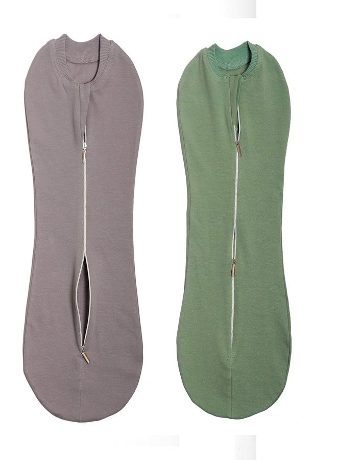PEUBUD ® New Born Baby Zipper Swaddle Pod/Blankets/Wrap/Sleeping Sack/Bag for 0-3 Months (Pack of 2)(Green, Grey) - Image 1