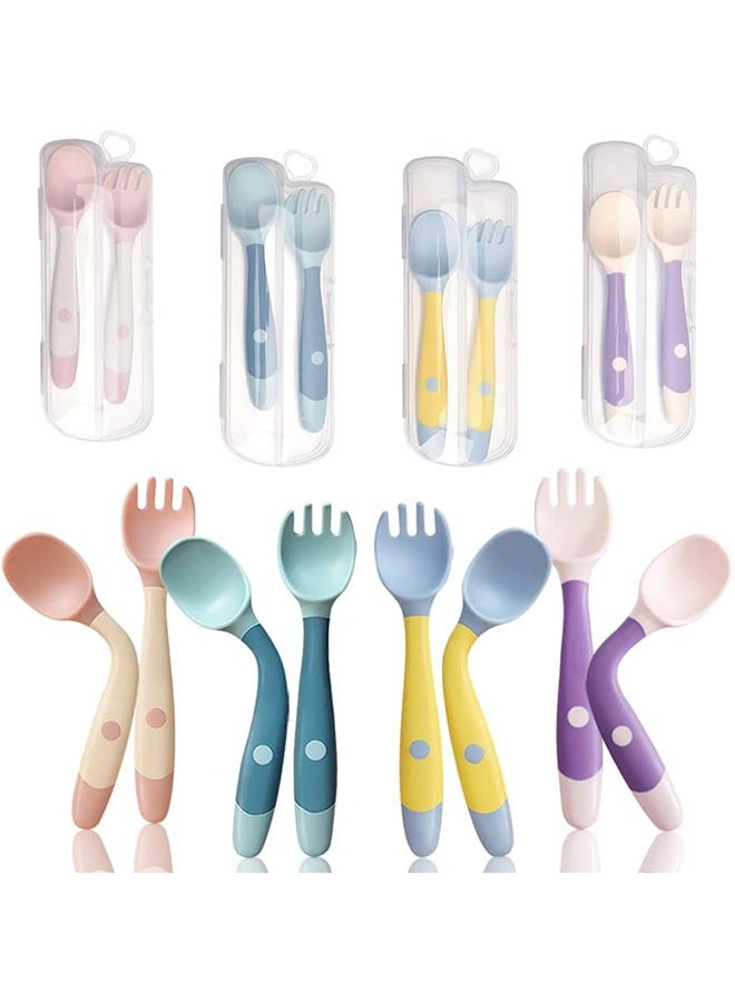 YelaJoy Baby Utensils Spoon Fork with Travel Case, Toddler Utensils for Self Feeding Bendable Handle Silverware for Kids Children (4 Set, Pink+Yellow+Green+Purple) - Image 1