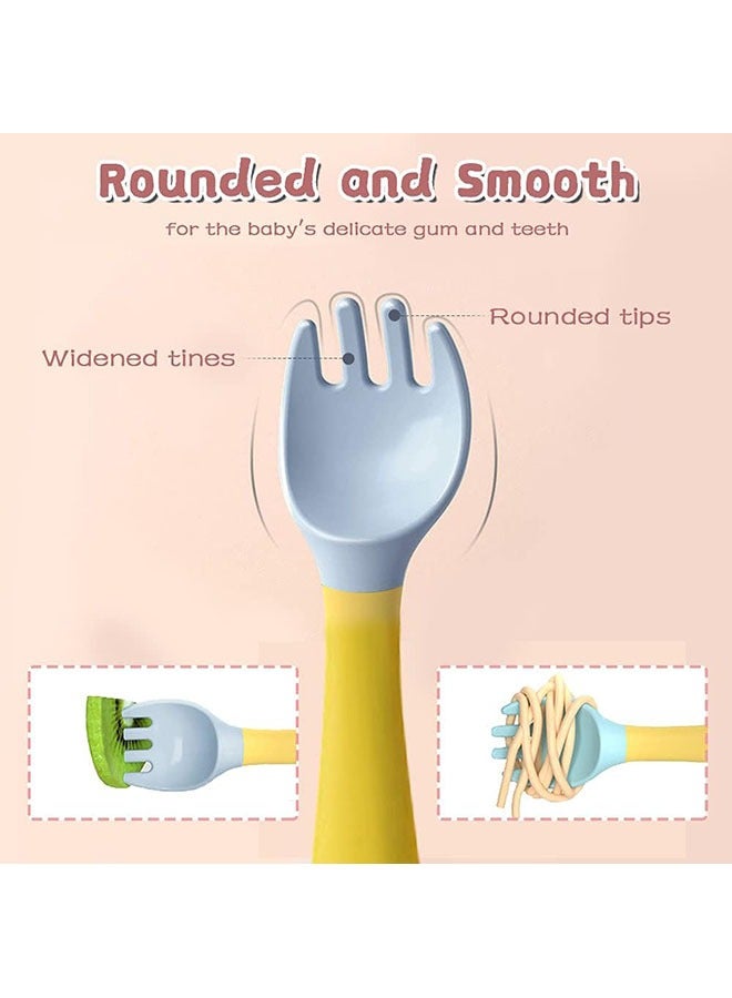 YelaJoy Baby Utensils Spoon Fork with Travel Case, Toddler Utensils for Self Feeding Bendable Handle Silverware for Kids Children (4 Set, Pink+Yellow+Green+Purple) - Image 3