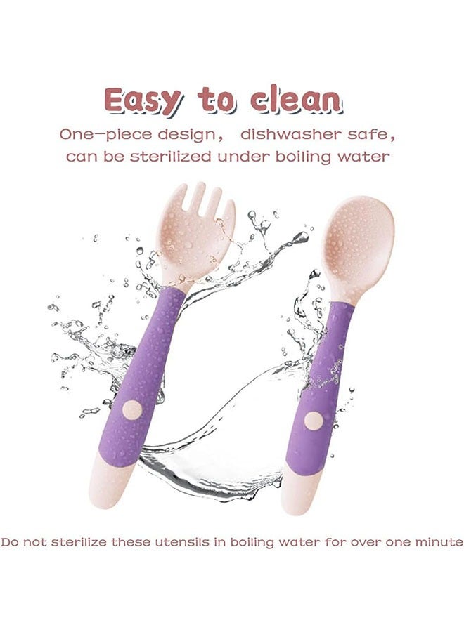 YelaJoy Baby Utensils Spoon Fork with Travel Case, Toddler Utensils for Self Feeding Bendable Handle Silverware for Kids Children (4 Set, Pink+Yellow+Green+Purple) - Image 4