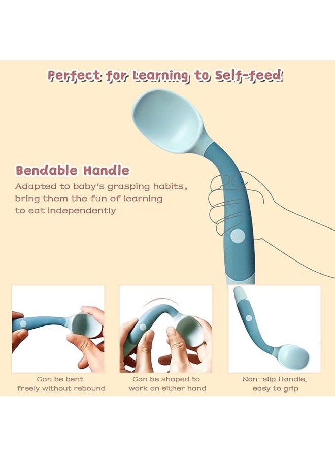 YelaJoy Baby Utensils Spoon Fork with Travel Case, Toddler Utensils for Self Feeding Bendable Handle Silverware for Kids Children (4 Set, Pink+Yellow+Green+Purple) - Image 5