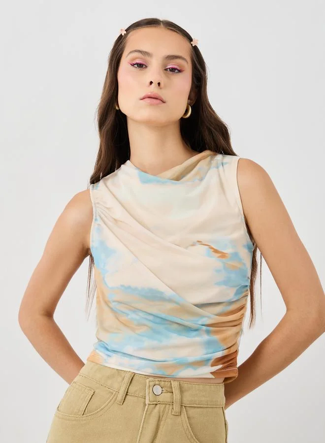تايك تو Take Two Printed Sleeveless Gathered Detail Top