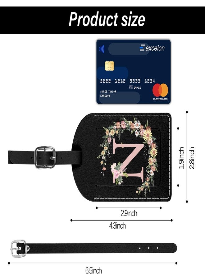 BHAHB 2 Pack Initial Letter Luggage Tag Monogram Luggage Tag PU Leather Suitcase Tags Funny Aesthetic Cute Flower Floral Monogrammed Travel Bag Labels for Women Girls (Letter-N) - Image 2