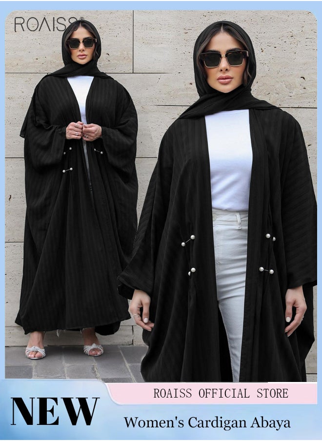 roaiss Fashionable And Elegant Cardigan Abaya Women'S Daily Commuting Formal Occasions Striped Bat Long Sleeve Muslim Cardigan Jacket  - Image 1