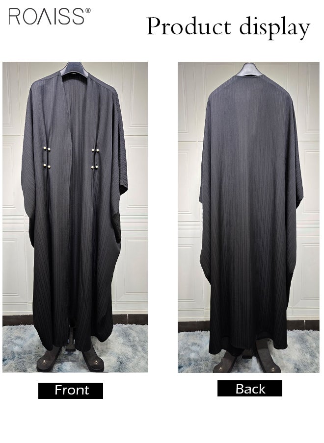 roaiss Fashionable And Elegant Cardigan Abaya Women'S Daily Commuting Formal Occasions Striped Bat Long Sleeve Muslim Cardigan Jacket  - Image 2