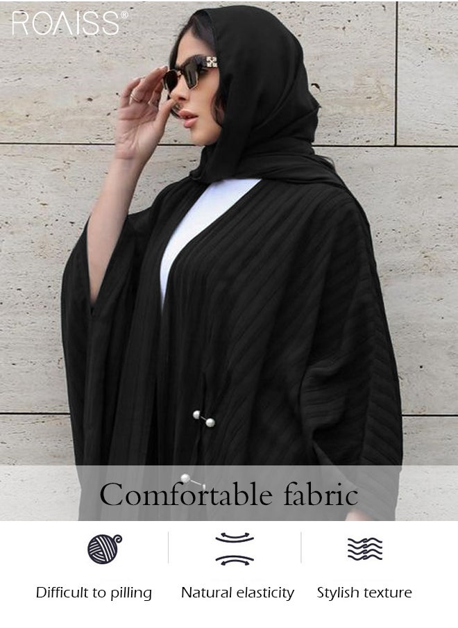 roaiss Fashionable And Elegant Cardigan Abaya Women'S Daily Commuting Formal Occasions Striped Bat Long Sleeve Muslim Cardigan Jacket  - Image 3