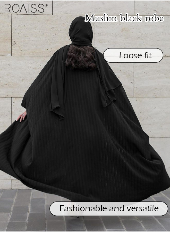 roaiss Fashionable And Elegant Cardigan Abaya Women'S Daily Commuting Formal Occasions Striped Bat Long Sleeve Muslim Cardigan Jacket  - Image 5