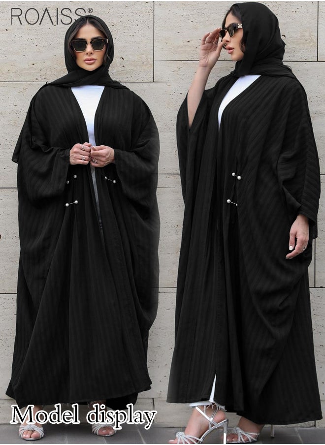 roaiss Fashionable And Elegant Cardigan Abaya Women'S Daily Commuting Formal Occasions Striped Bat Long Sleeve Muslim Cardigan Jacket  - Image 4