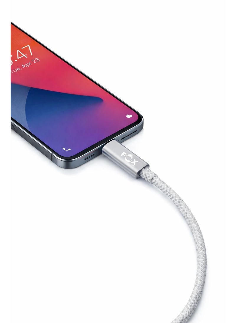 Fox 120W Fast Charging Cable, 6.6 ft (2 m) Braided USB A to Type C Fast Charging Cable Compatible with Smartphones and Tablets (Silver) - Image 4