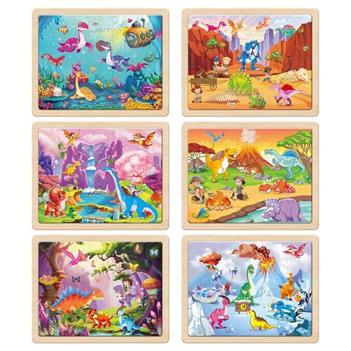 SYNARRY Wooden Dinosaur Puzzles for Kids Ages 46 6 Packs 60 PCs Jigsaw Puzzles Educational Toys Gifts for Children Ages 48 Easter Basket Stuffers Gifts Toys for Kids - Image 5