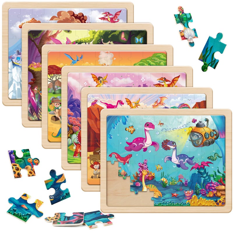 SYNARRY Wooden Dinosaur Puzzles for Kids Ages 46 6 Packs 60 PCs Jigsaw Puzzles Educational Toys Gifts for Children Ages 48 Easter Basket Stuffers Gifts Toys for Kids - Image 3