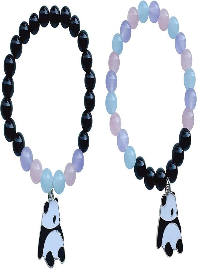 SUPER SOFTENER SUPERSOFTNER Magnetic Bracelets 2Pcs Love Heart Matching Panda Kitty Beads Bracelet Set Adjustable Bracelets for Men Women Couples Friends Gift Friendship - (Pack of 2) - Image 1