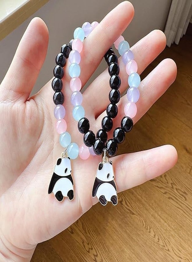 SUPER SOFTENER SUPERSOFTNER Magnetic Bracelets 2Pcs Love Heart Matching Panda Kitty Beads Bracelet Set Adjustable Bracelets for Men Women Couples Friends Gift Friendship - (Pack of 2) - Image 2