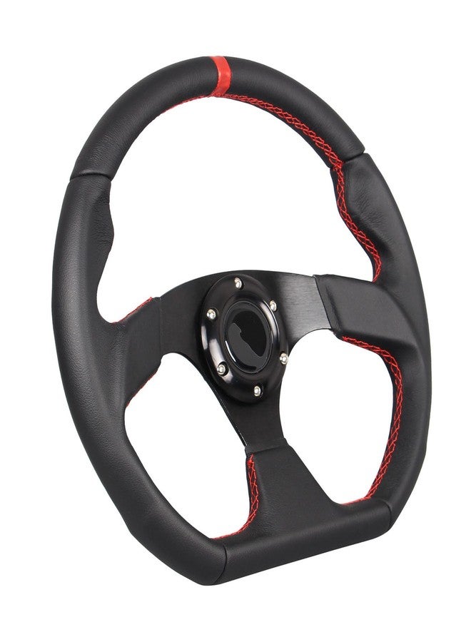 GONMOT Universal Racing Sports Steering Wheel Red Stripe D Shape 13.8inch 350mm 6 Bolts Black Leather Hand Grip Steering Wheel - Image 1