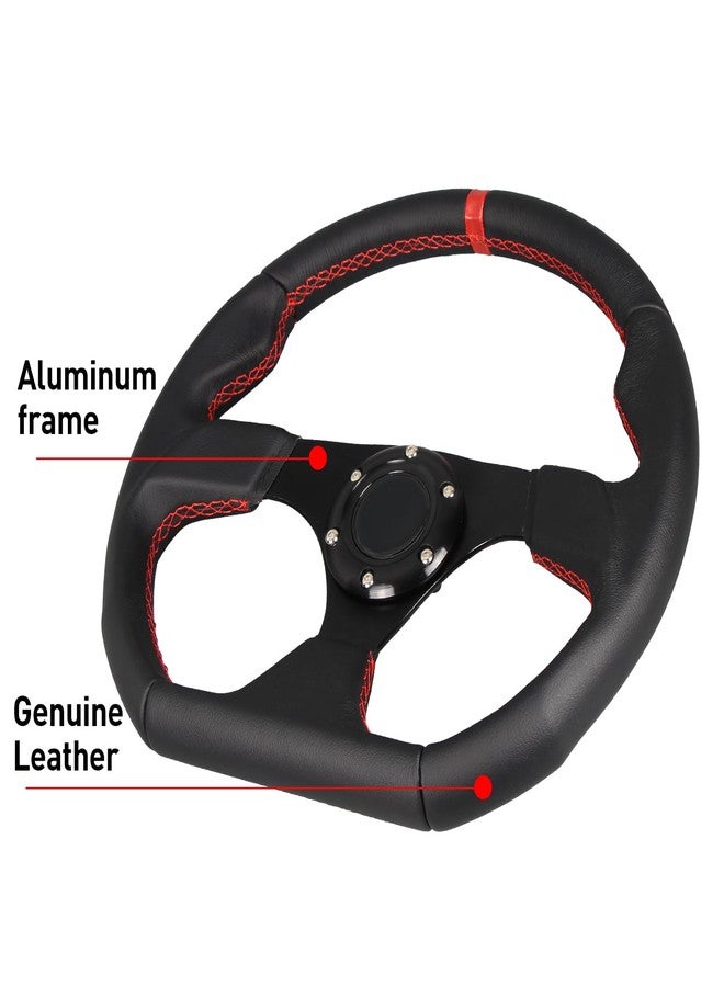 GONMOT Universal Racing Sports Steering Wheel Red Stripe D Shape 13.8inch 350mm 6 Bolts Black Leather Hand Grip Steering Wheel - Image 2